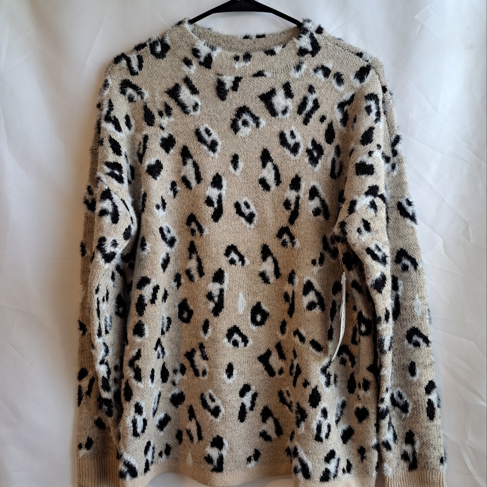 Tribal Womens Leopard Print Fuzzy Mock Neck Sweater Size M NWT